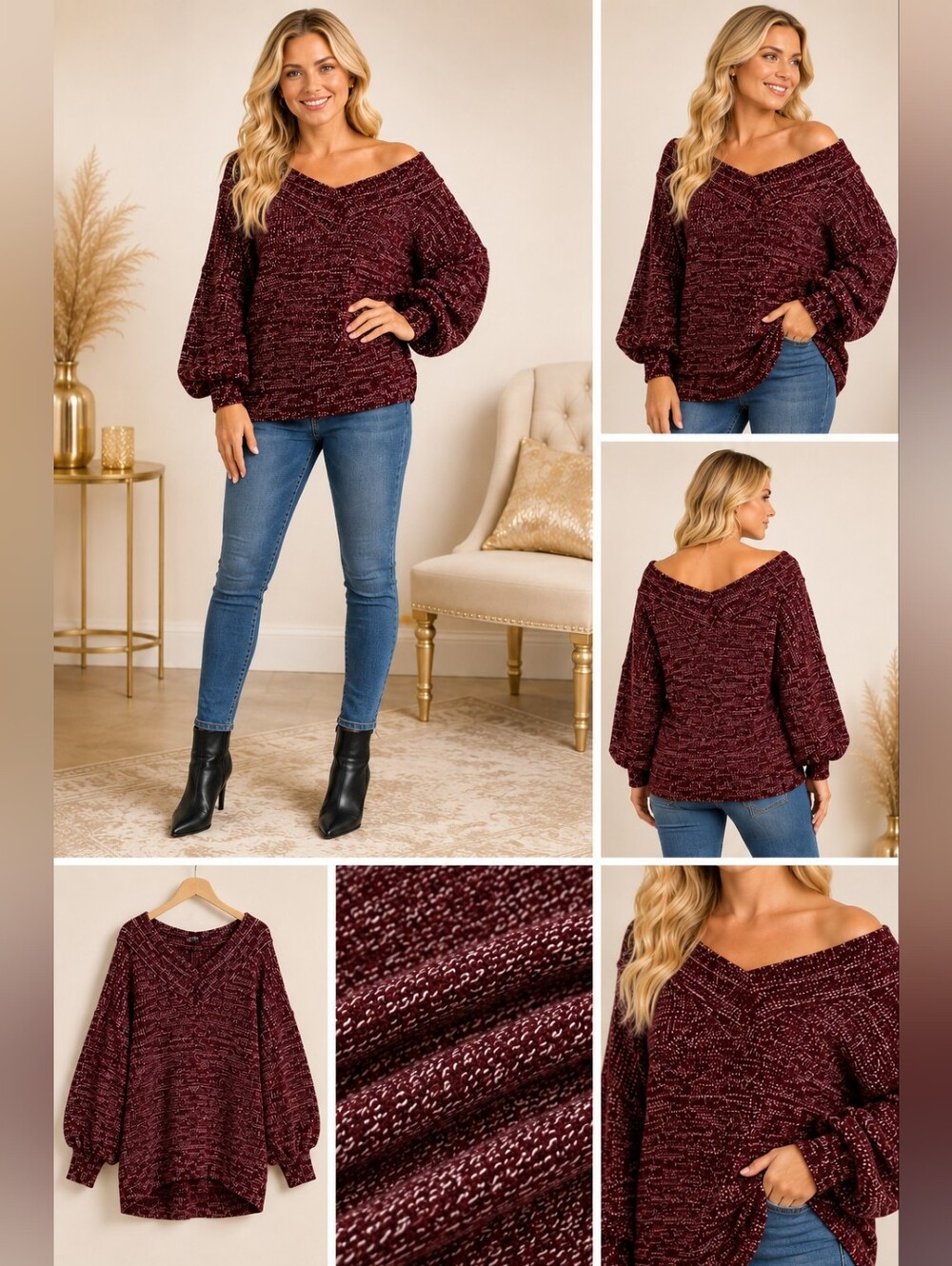 Zenana Oversized V-Neck Sweater – Cozy Chic Essential | Burgundy